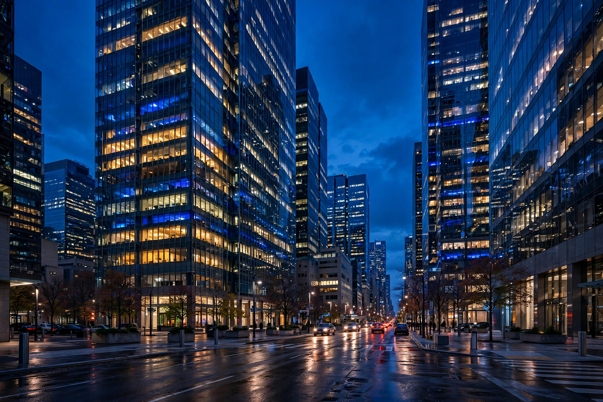 Toronto financial district at dusk